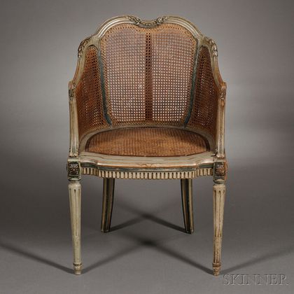 Louis XVI-style Caned and Painted Bergere