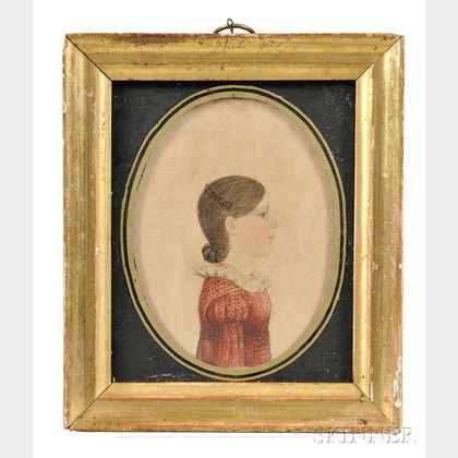 Rufus Porter (Connecticut/Massachusetts, 1792-1884) Profile Portrait Miniature of a Young Girl "Harriet Mansu--"