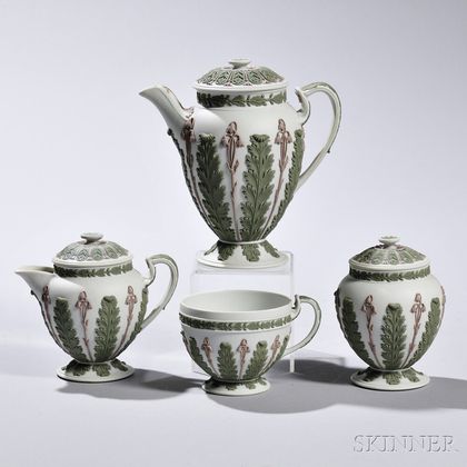 Four-piece Wedgwood Tricolor Jasper Tea Set