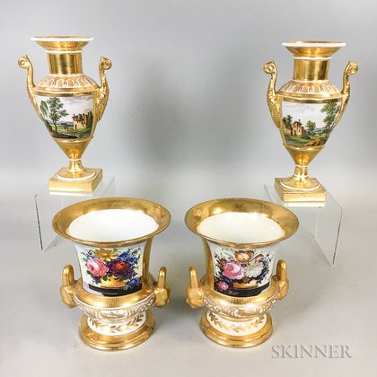 Two Pairs of Paris Porcelain Gilt Vases