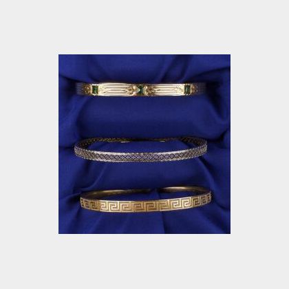 Three 14kt Gold Edwardian Bangle Bracelets