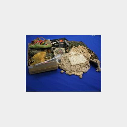 Group of Assorted Beaded, Crocheted and Knitted Purses, a Reference Book and Beads. 