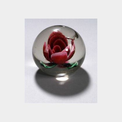 Red Rose Blossom Glass Paperweight