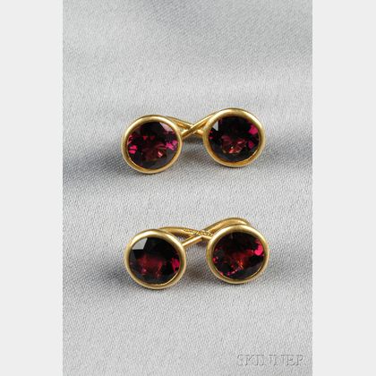 Antique 18kt Gold and Garnet Cuff Links, Tiffany & Co.