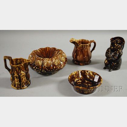 Five Rockingham Pottery Items