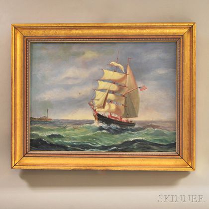 American School, 20th Century Portrait of a Two-Masted Sailing Ship.