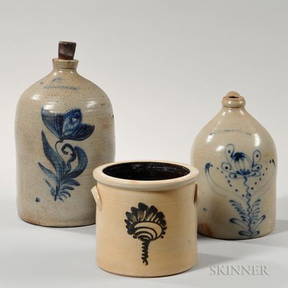 Three Cobalt-decorated Stoneware Items