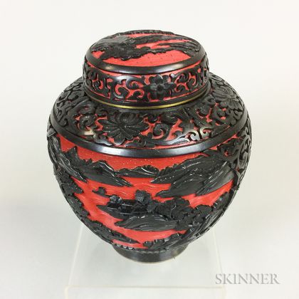 Red- and Black-painted Resin Covered Jar