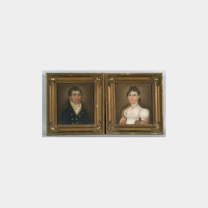 American School, early 19th Century Pair of Portraits of a Gentleman and His Wife.