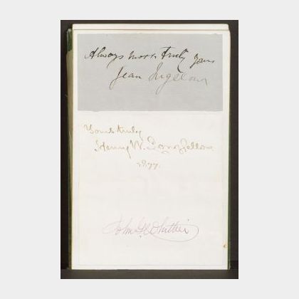 Small oblong autograph book in gilt stamped green cloth