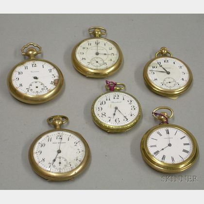 Six Assorted Gold-filled Open Face Pocket Watches