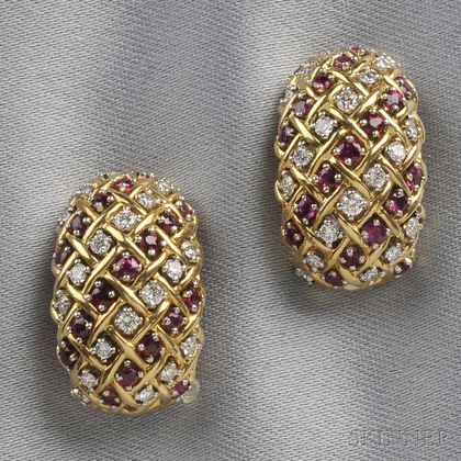 18kt Gold, Ruby, and Diamond Earclips