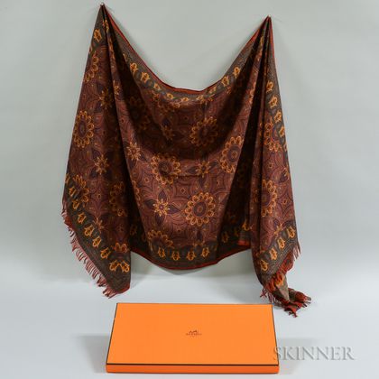 Silk and Cashmere Red and Orange Scarf