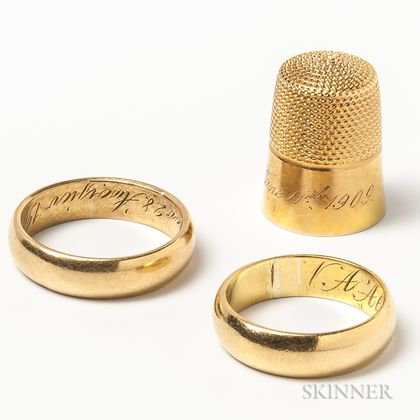 Two 18kt Gold Bands and a 14kt Gold Thimble