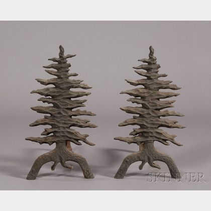 Pair of Cast Iron Pine Tree Andirons
