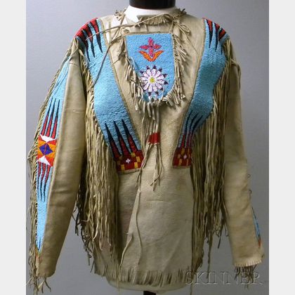 Man's Native American Plains Beaded and Fringed Hide Shirt