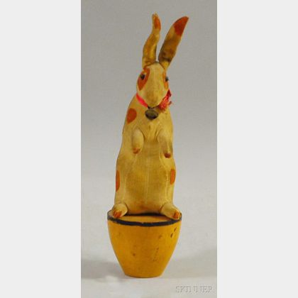 Late 19th Century Painted Stuffed Velvet Toy Rabbit Figure on Turned Wood Base