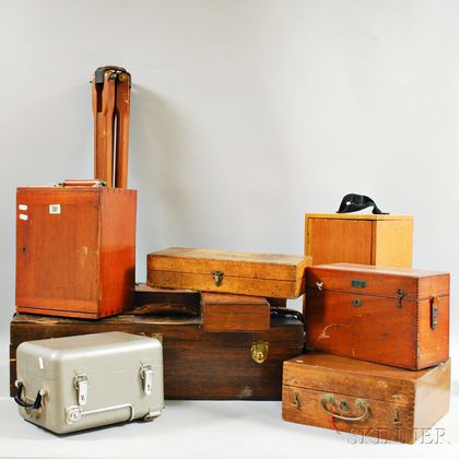 Nineteen Microscope, Telescope, and Surveying Instrument Boxes