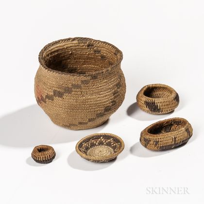 Five Miniature California Coiled Baskets