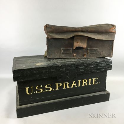USS Prairie Wooden Chest and Leather Trunk