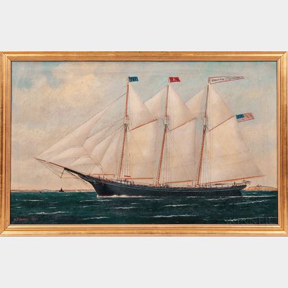 William P. Stubbs (Maine/Massachusetts, 1842-1919) Portrait of the Three-masted Schooner Benjamin Cromwell