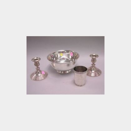 Reed & Barton Sterling Silver Revere Bowl, Frank W. Smith Sterling Beaker and a Pair of Gorham Sterling Candleholders. 