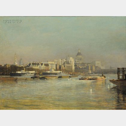 John Stobart (Anglo/American, b. 1929) The Thames and Hamilton House