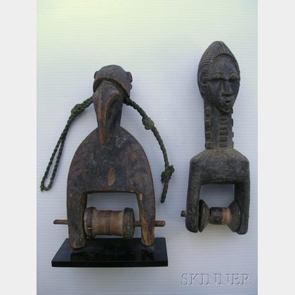 Two African Carved Wood Heddle Pulleys