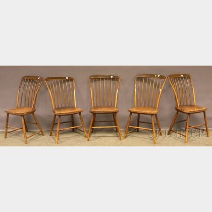 Set of Five Mustard-painted Windsor Step-down Side Chairs