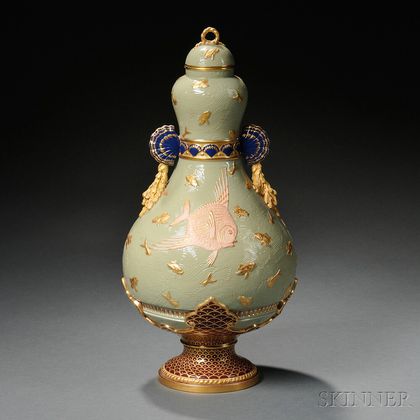 Brownfield Fish-decorated Porcelain Vase and Cover