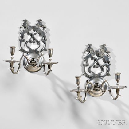 Pair of Pewter Two-light Sconces