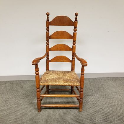 Early Turned Maple and Pine Ladder-back Armchair