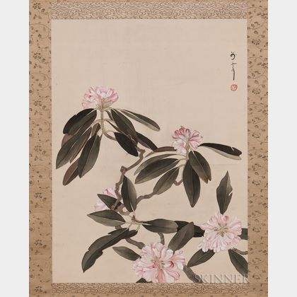 Hanging Scroll Depicting Clusters of Pink Flowers on Vining Branches