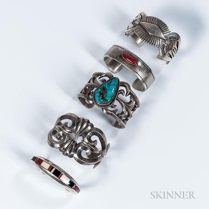 Five Navajo Silver Bracelets