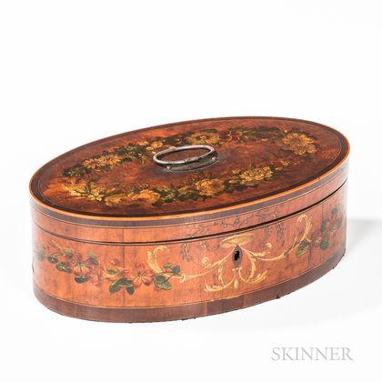 Neoclassical Paint-decorated Oval Satinwood Veneer Box
