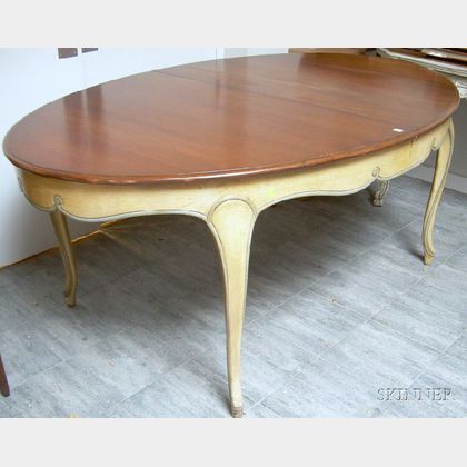 Provincial Louis XV Style Oval Paint-decorated and Carved Walnut Dining Table