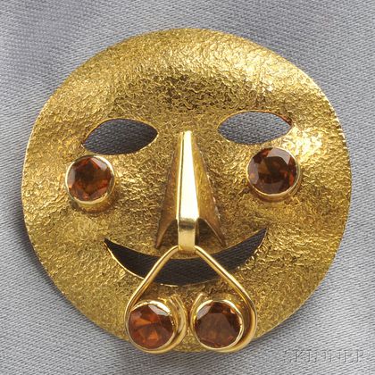 18kt Gold and Citrine Pendant/Brooch, Oswaldo Guayasamin