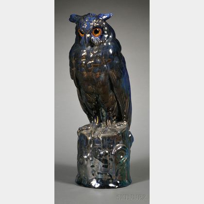 Rambervillers Art Nouveau Luster-glazed Earthenware Figure of an Owl