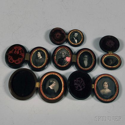 Seven Assorted Daguerreotype Portraits in Oval Union Cases