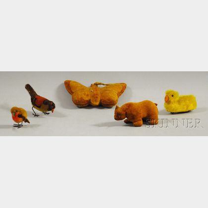 Five Assorted Cloth Bird, Animal, and Insect Toy Figures