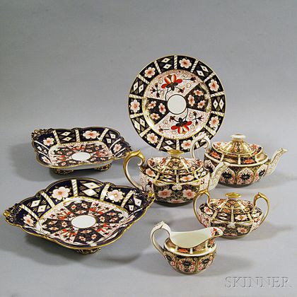 Seven Pieces of Imari Palette Royal Crown Derby Porcelain