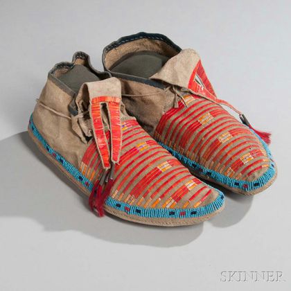 Sioux Beaded and Quilled Hide Moccasins
