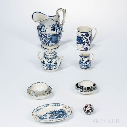 Eight Blue and White Ceramic Items
