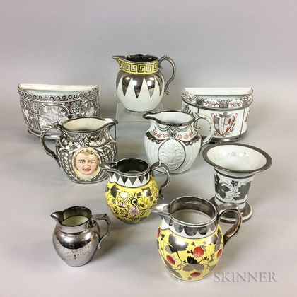 Nine Silver Lustre Ceramic Items