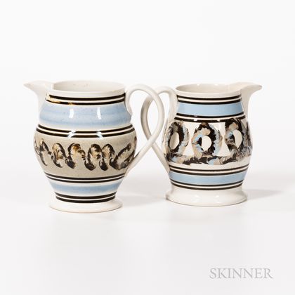 Two Slip-decorated Baluster-form Pearlware Pitchers