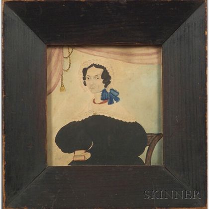 American School, 19th Century Miniature Portrait of a Lady Holding a Book.