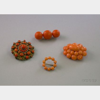 Four Coral Brooches/Pins