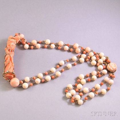 Asian Coral Bead Double-strand Necklace