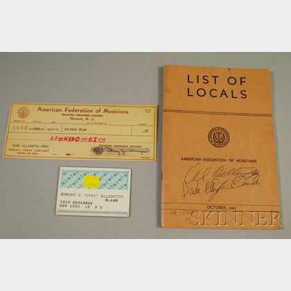 Duke Ellington's 1964 New York Musician Union Card and 1953 American Federation of Musicians Local Book