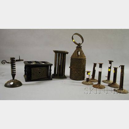 Ten Assorted Tin and Iron Lighting and Accessory Items